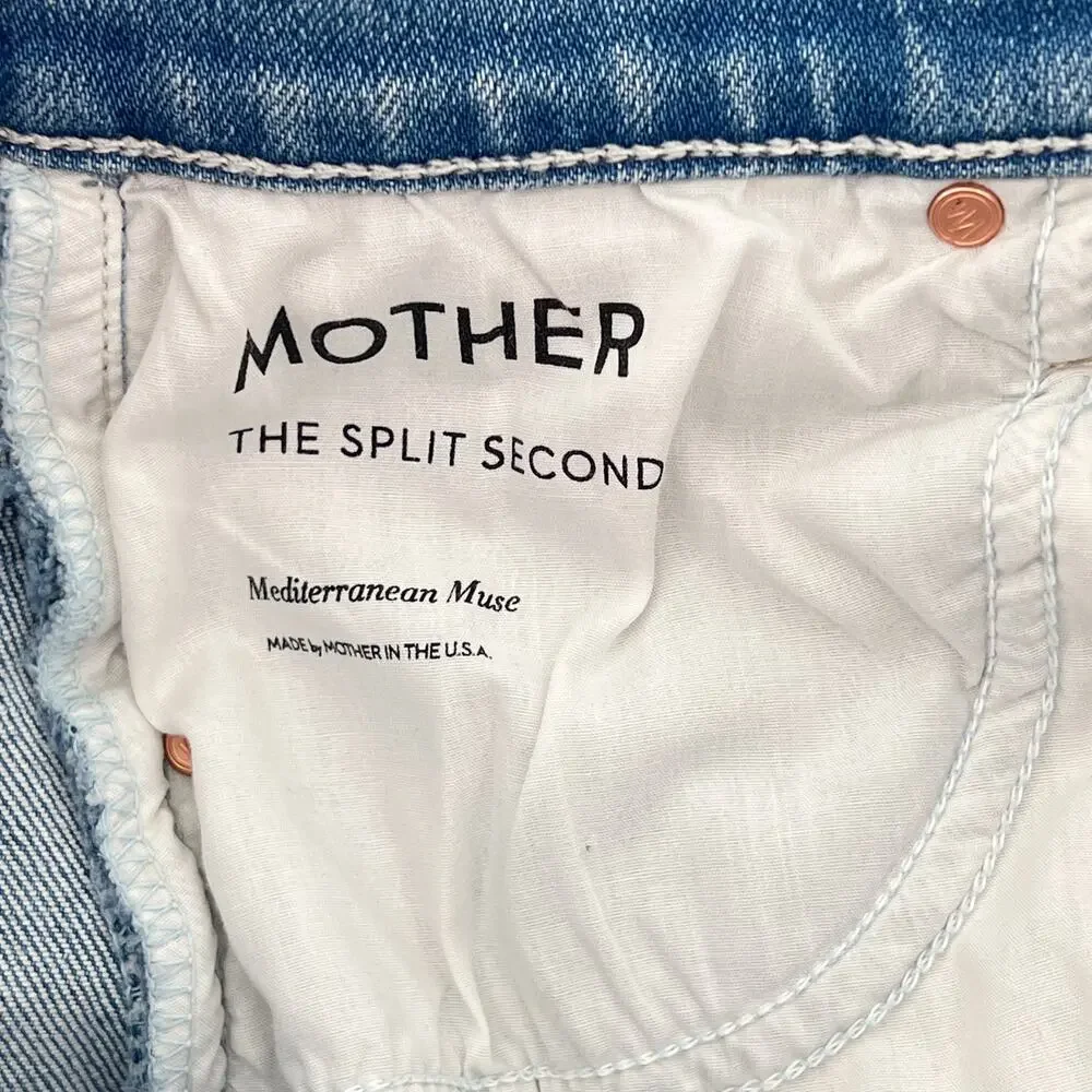 MOTHER The Split Second Denim Midi Skirt Mediterranean Muse Blue Wash Size 24